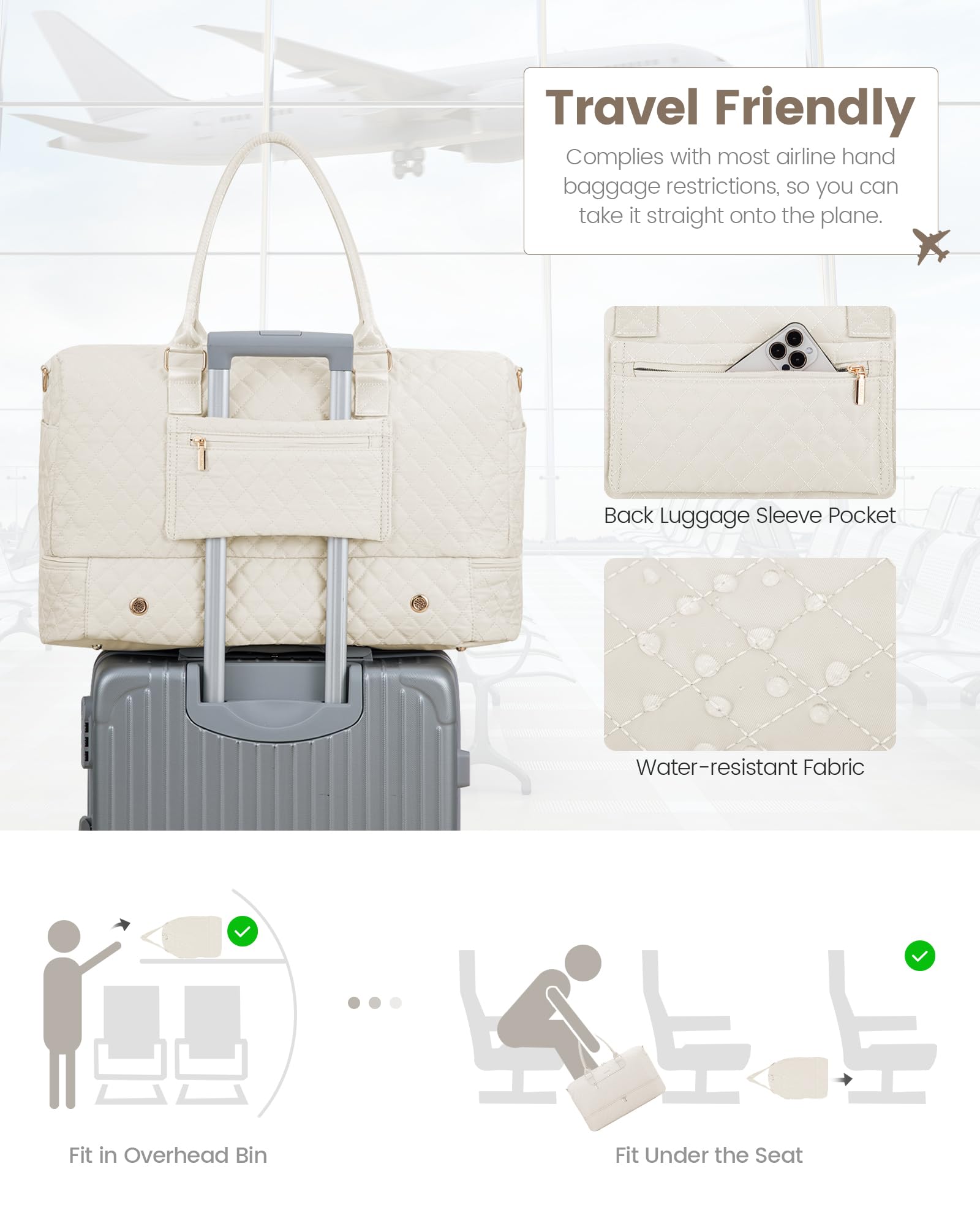 LOVEVOOK Travel Duffle Bag for Women, Weekender Overnight Bag with Shoe Compartment, Carry on Bag with Toiletry Bag, Gym Duffel Bag with Wet Pocket, Hospital Bags for Labor and Delivery 3 Pcs Set