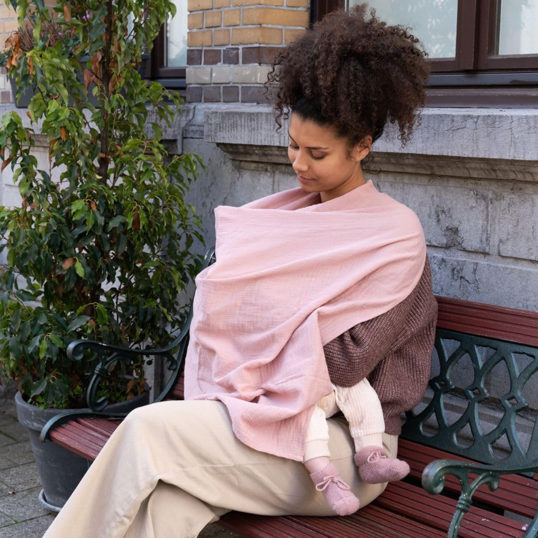 Doomoo Basics – Mom'n Play – Cape per allattamento Tetra Pink – Coperta per allattamento al seno con Teether– 100% cotone organico