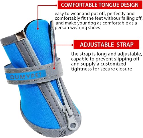 Miniatura 3 de QUMY - Botas para perros pequeños y cachorros, a prueba de salpicaduras, para la nieve del invierno, con franja reflectante, suaves y cómodas, con