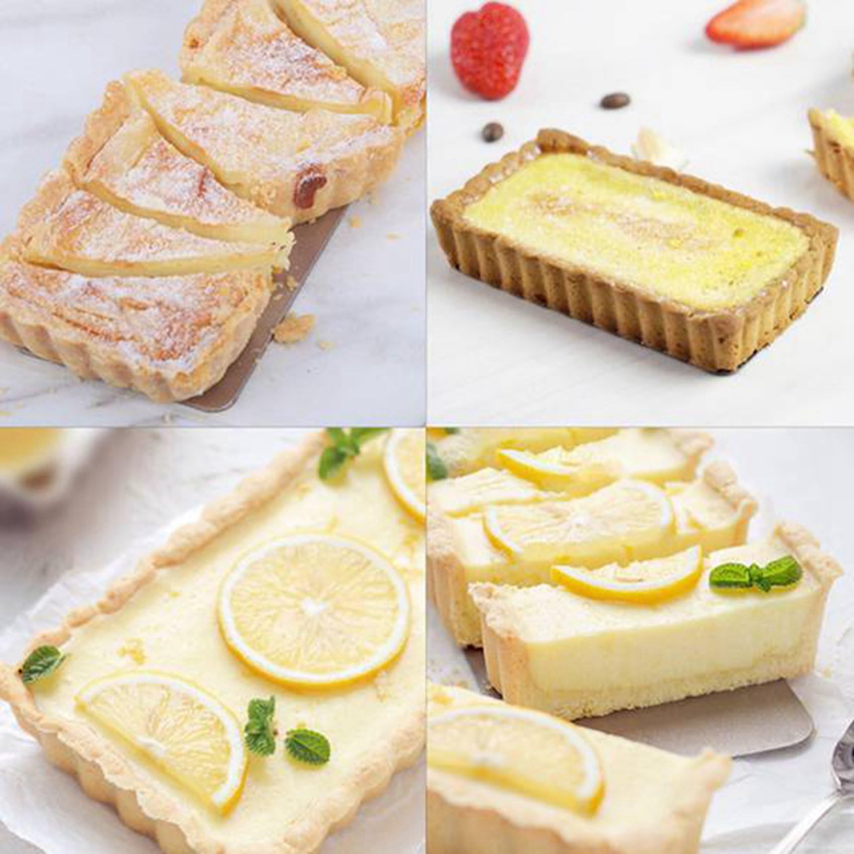 16 stampi antiaderenti per quiche, rettangolari, con fondo rimovibile, stampi scanalati per cuocere torte alla frutta, torte, biscotti
