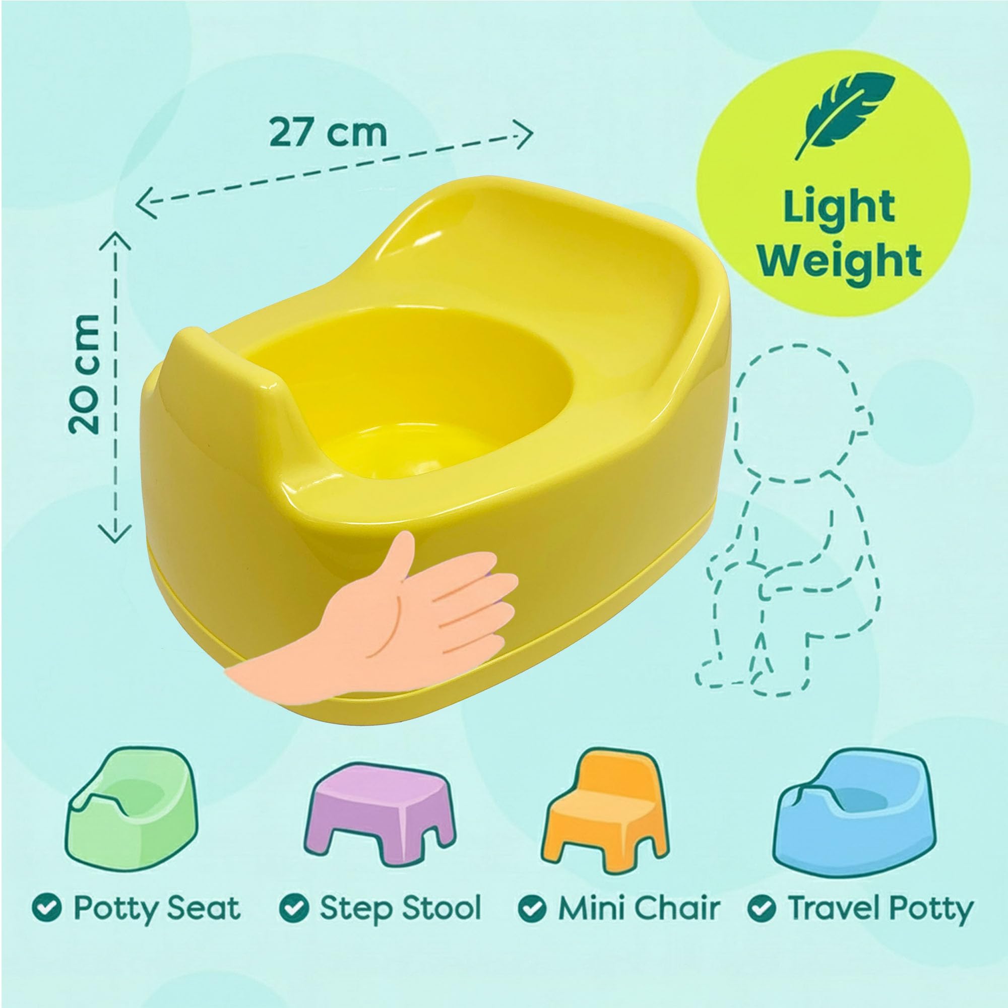 Children Junior Training Potty Toilet Toddler Baby Kids Trainer Chamber Seat Plastic Chair with Cut Out Slot for Easy Carrying, Easy Empty & Clean (H-1 x Yellow Potty Chamber) — view 2