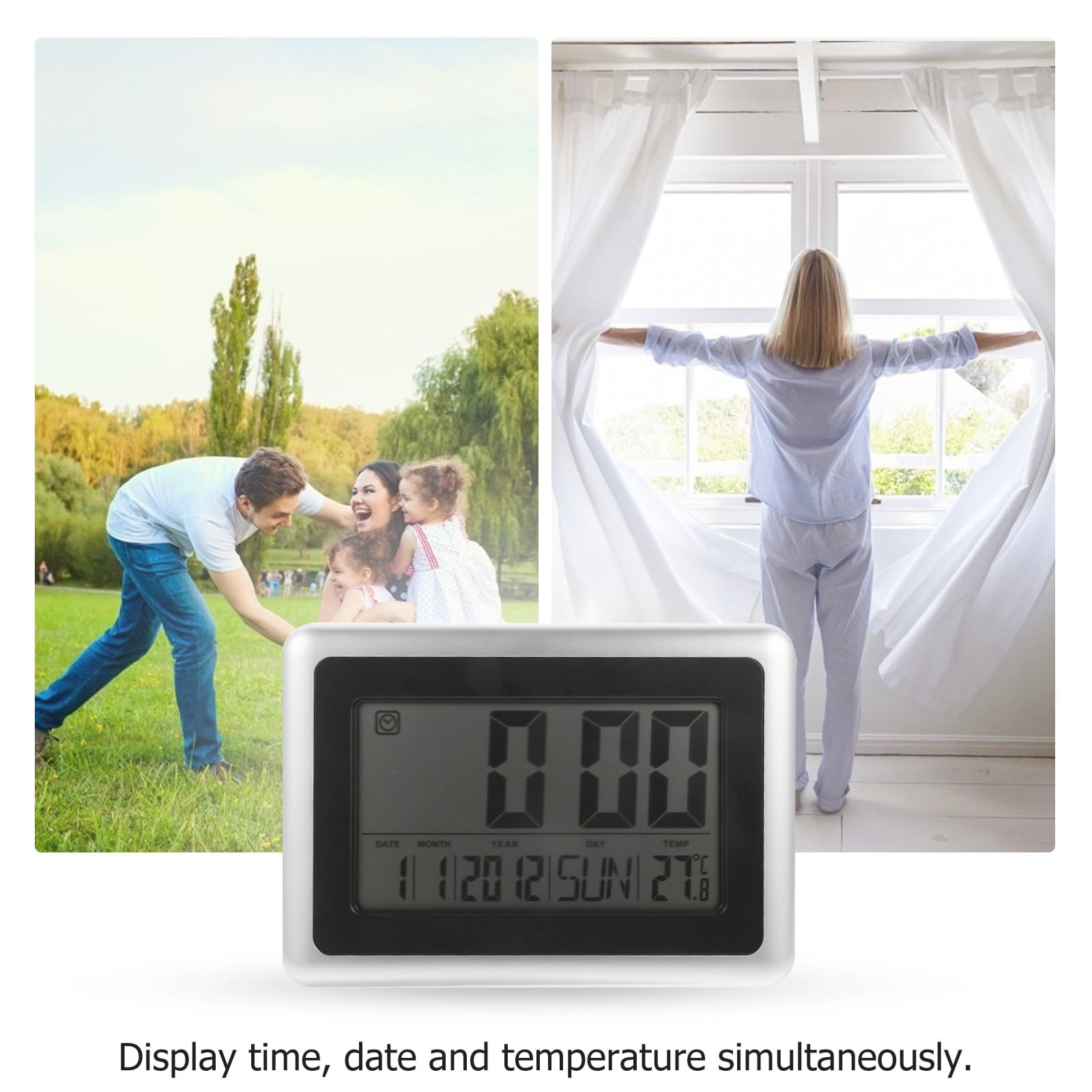 Orologio Digitale Lcd e Basso Consumo Energetico Silenzioso da Parete da Tavolo Calendario Perpetuo, Materiale Plastico per Anziani e Ufficio