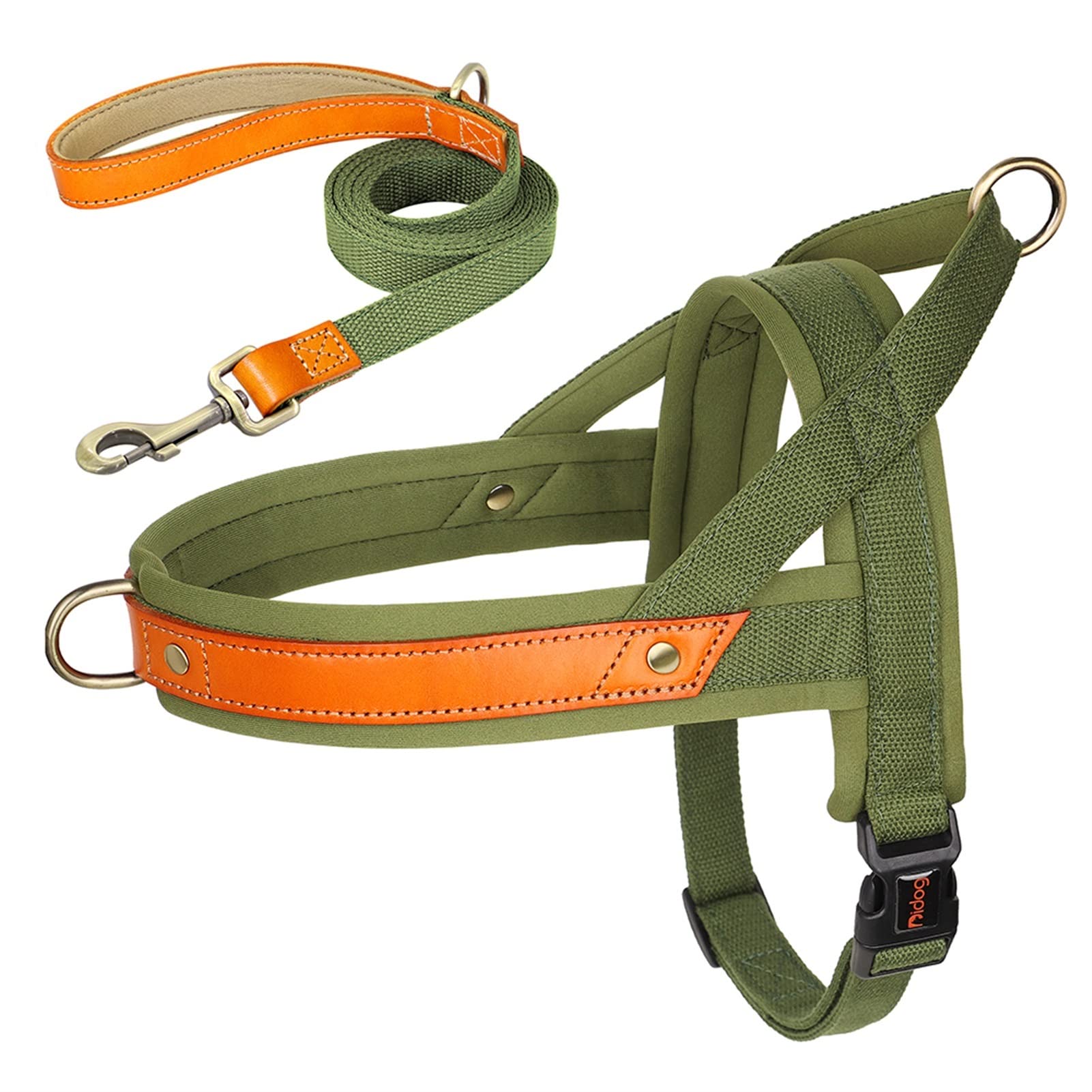 REYNEM Nylon Dog Collar Harness Leash Set No Pull Leather Puppy Dog Harness Pet Vest Strap For Small Medium Large Dogs French Bulldog (Color : Green 2 Set, Size : S) โ image 1