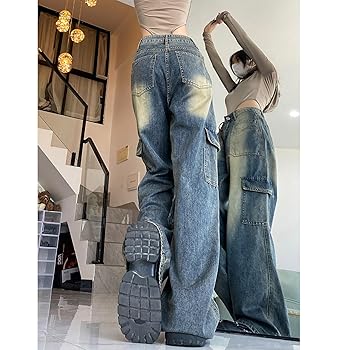 Amazon.com: High Waisted Baggy Cargo Jeans for Women Y2k