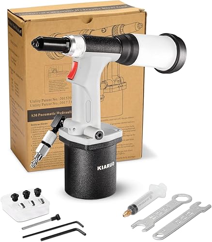 KIARUO Pneumatic Rivet Gun S30 Self-Suction Air Rivet Gun 316" 532" 18" 332" Hydraulic Riveter with 1 Set of Extra Jaws
