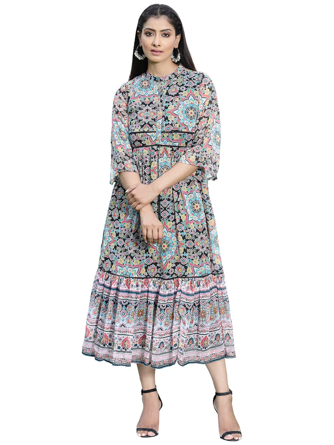 Juniper Women's Rayon Printed Anarkali Dress