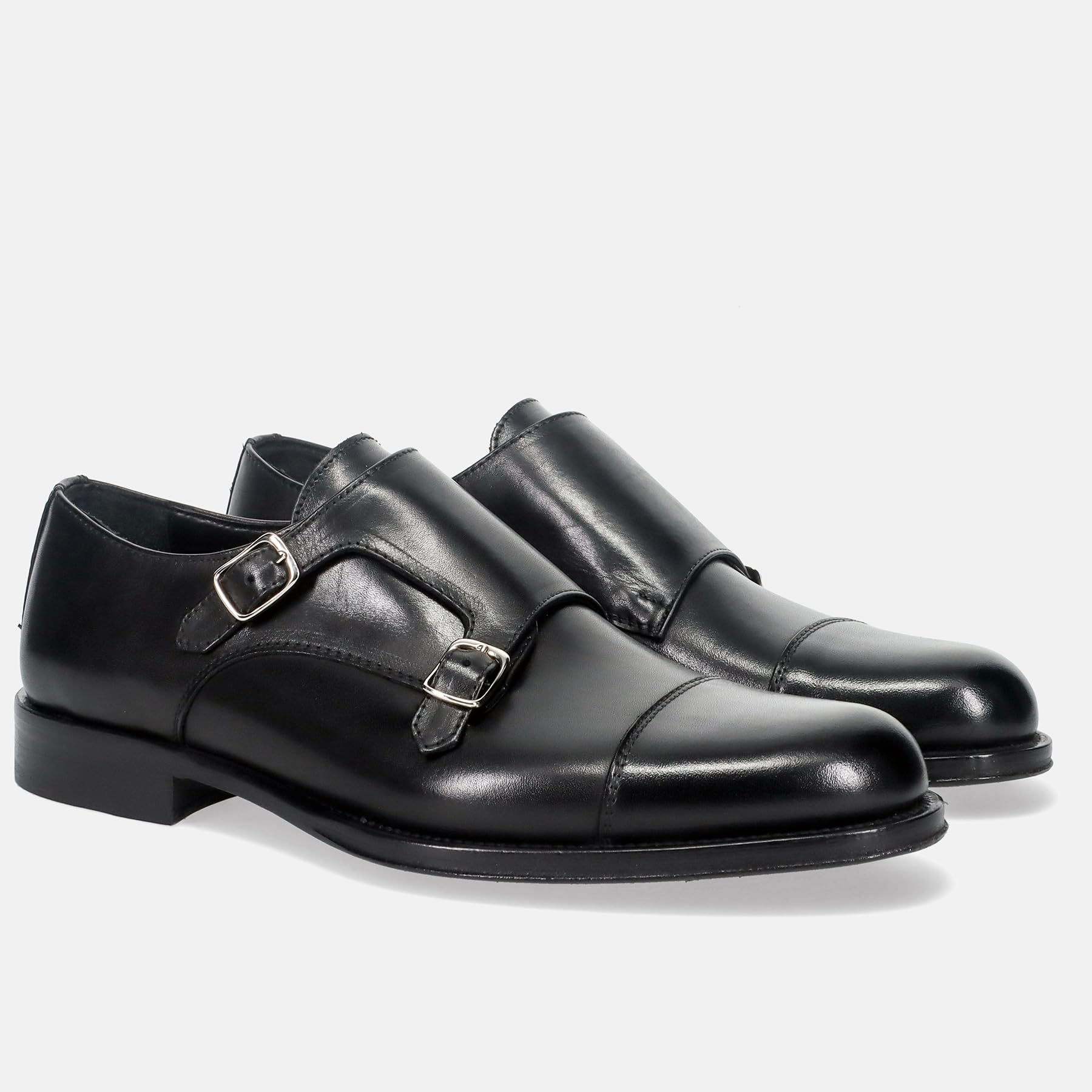 Sangiorgio Zapato con doble hebilla para hombre, piel negra - 6724 Crust Negro - Talla