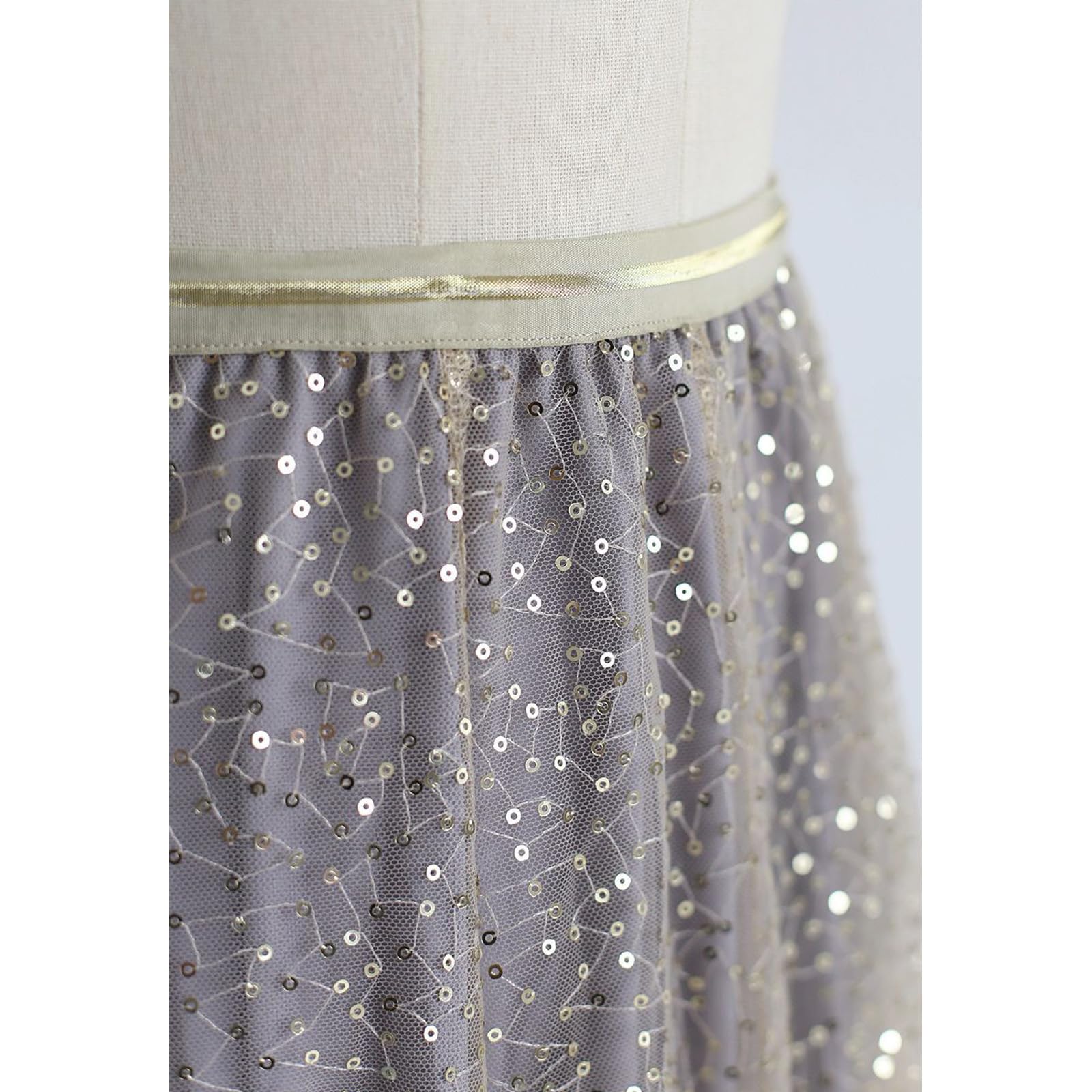 CHICWISH Faldas de tul con lentejuelas para mujer, cintura elástica, plisada, falda midi con capas brillantes, faldas tutú de hadas
