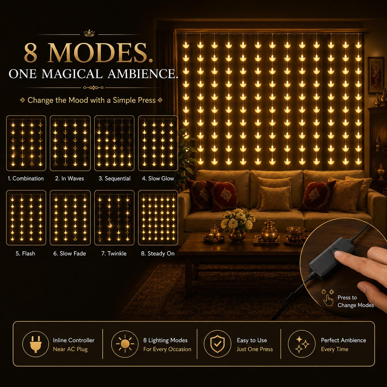 Diya Fairy Lights - 80 LED String Lights -3