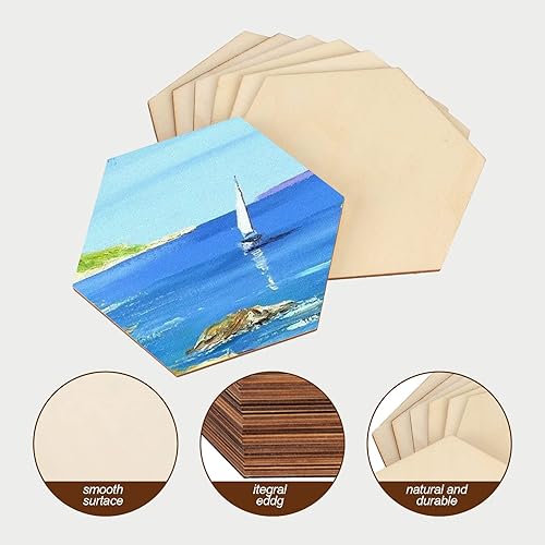 Miniatura 3 de 50 piezas de madera en blanco sin terminar, de 4 pulgadas de hexágono natural, recortes de madera para manualidades, pintura de pirógrafo, manchado,