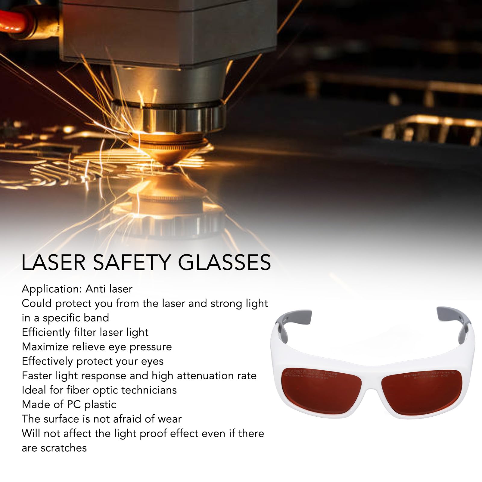 Naroote Lunettes de Protection des Yeux, Lunettes de sécurité 180-540 Nm et 750-1100 Nm, Lunettes de Longueur d'onde de Protection pour l'épilation au pour les Techniciens en Fibre