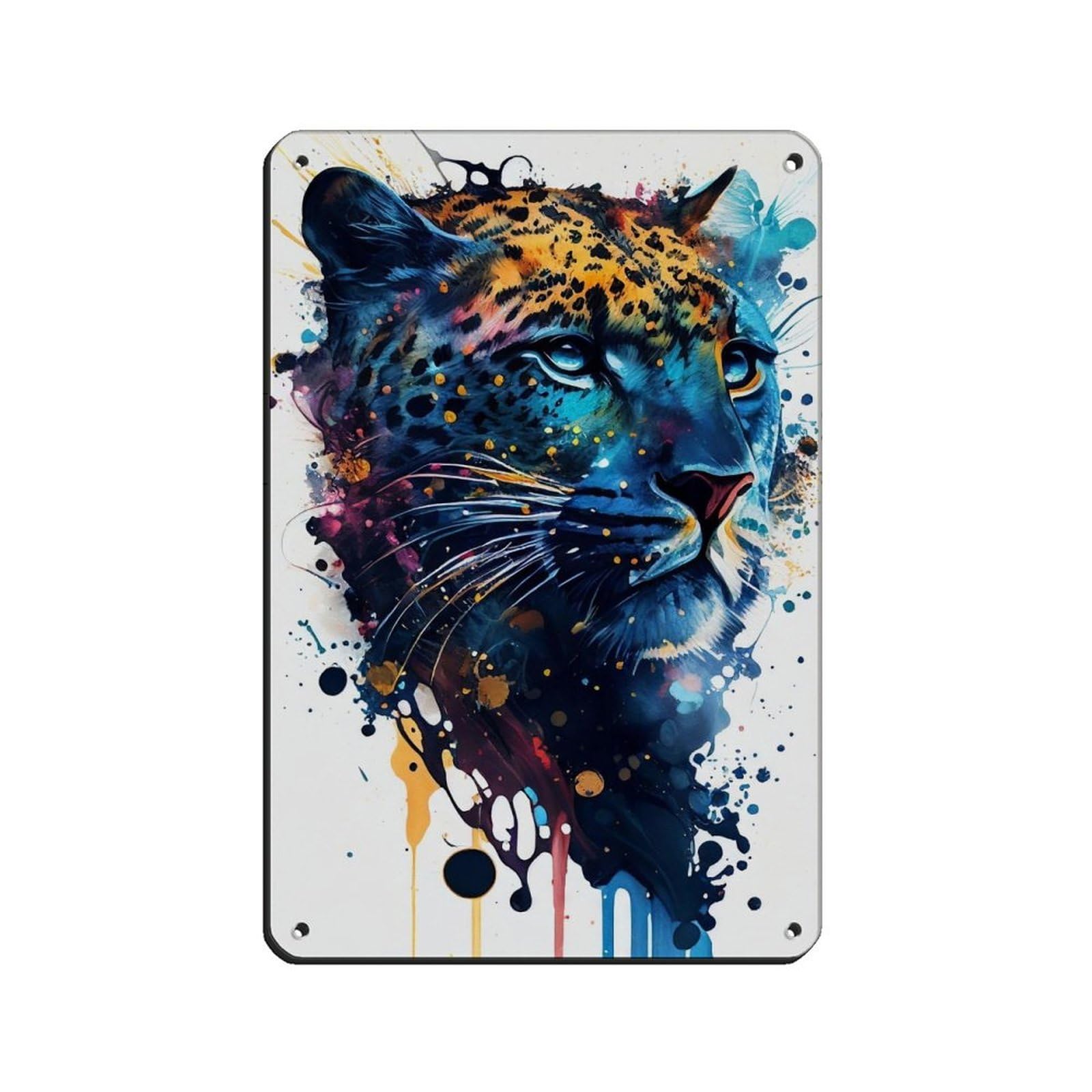Watercolour Leopard Portrait Poster（5） Tin Sign Vintage Metal Pub Club Cafe Bar Home Wall Art Decoration Poster Retro 8x12inch(20x30cm)