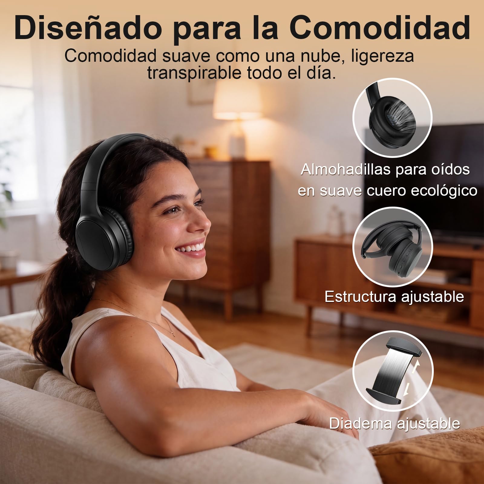 Auriculares Inalámbricos para Ver la TV, Modo Dual Bluetooth y 2.4G con Transmisor, Baja Latencia y 5 Presets de EQ, Micrófono Integrado para Diálogo Claro, Compatible con Salidas Óptica/Coaxial/AUX