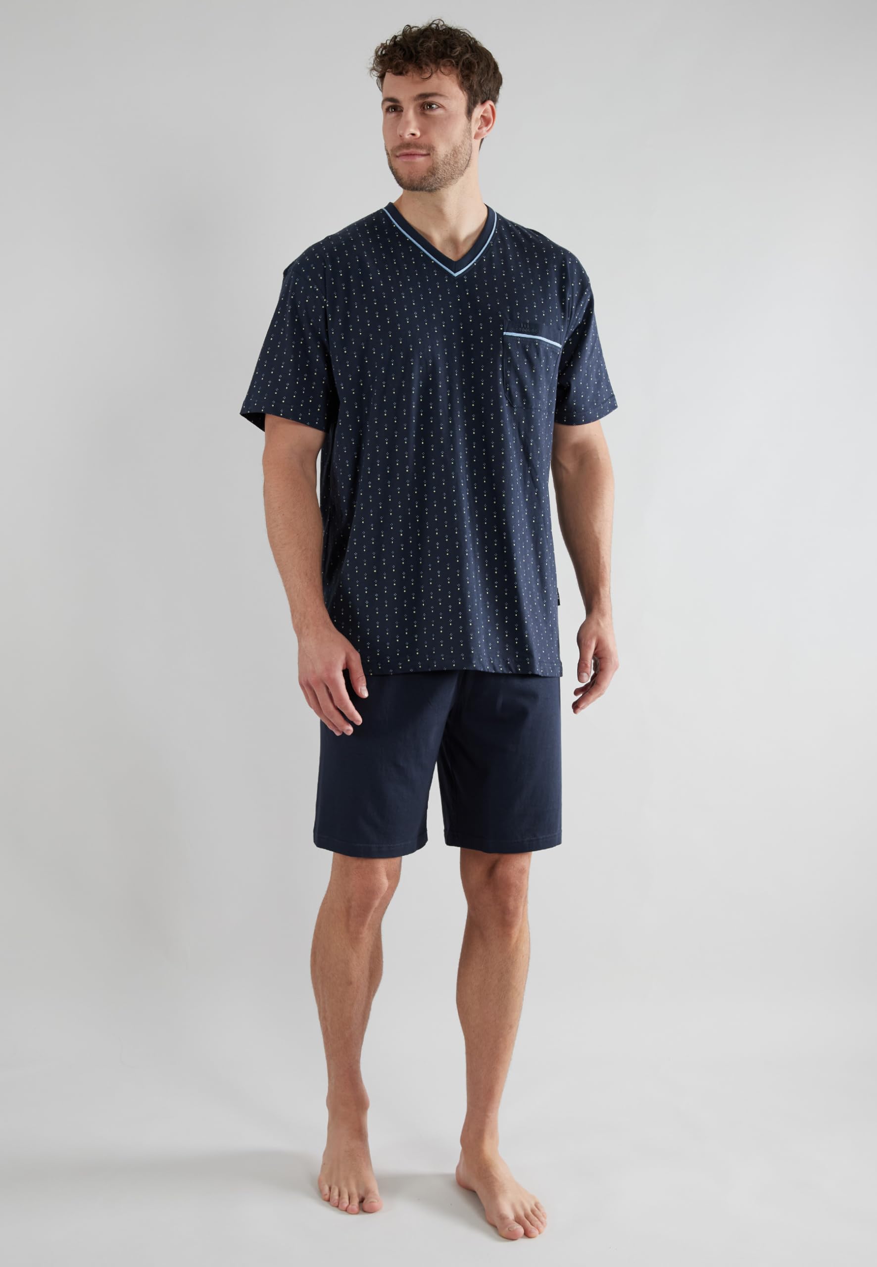 Götzburg Herren Shorty, Kurzarm, Baumwolle, Single Jersey, Navy, Bedruckt 54