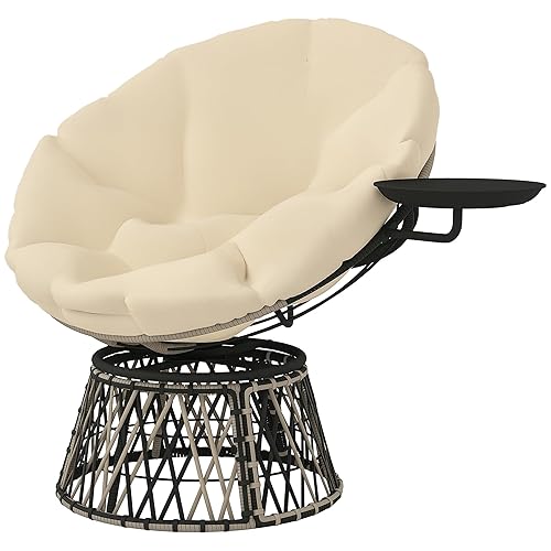 Outsunny 39" Outdoor Papasan Chair with Side Tray, 360° Swivel