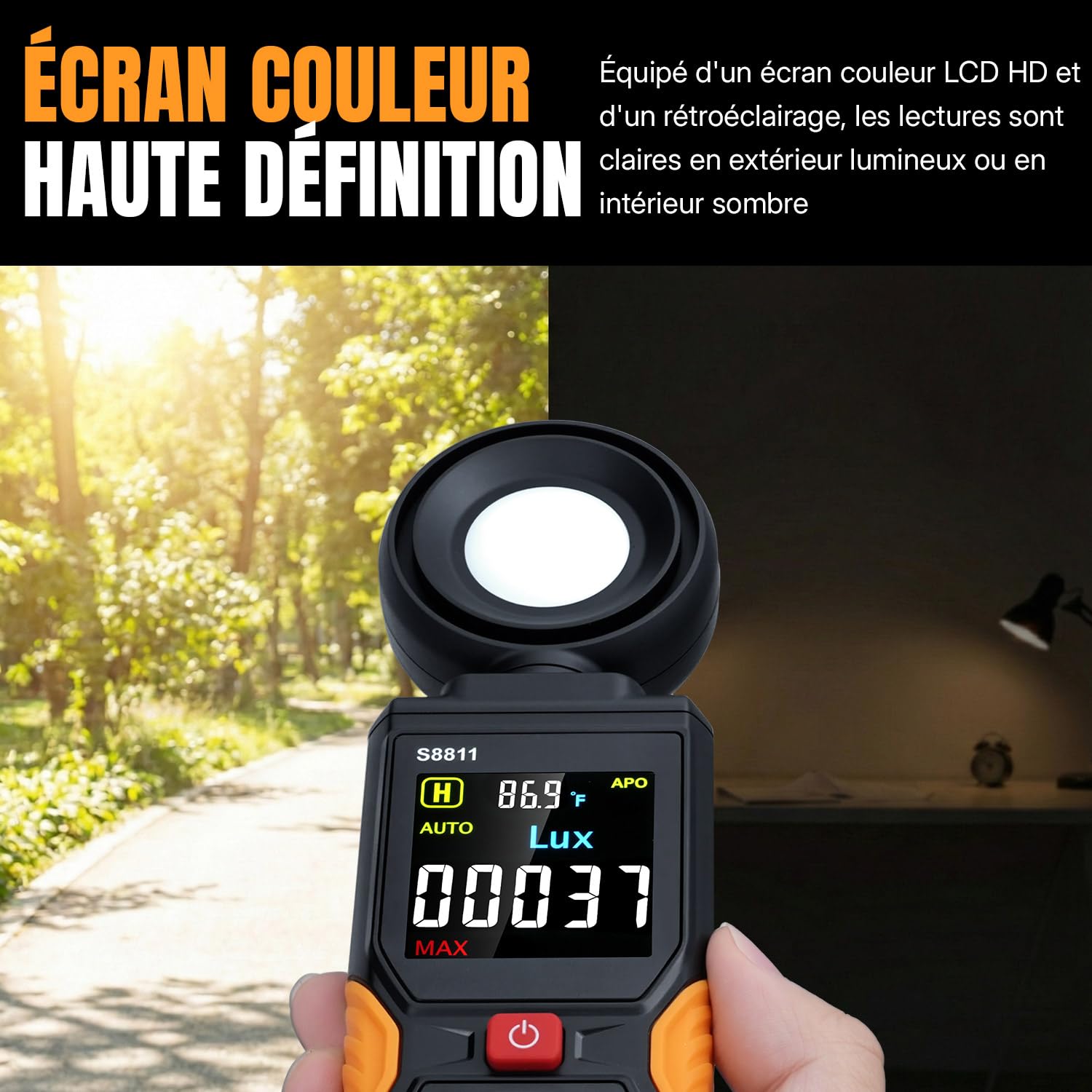 Mcbazel Luxmètre Numérique, 200 000 Lux/FC, Capteur Haute Précision Rotatif à 270° et Écran Couleur HD avec Température Ambiante pour Plantes, Photographie et Usage Intérieur