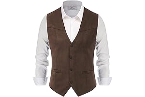 Men's Western Cowboy Suit Vest Slim Fit Faux Suede Leather Dress Vests Waistcoat for Wedding