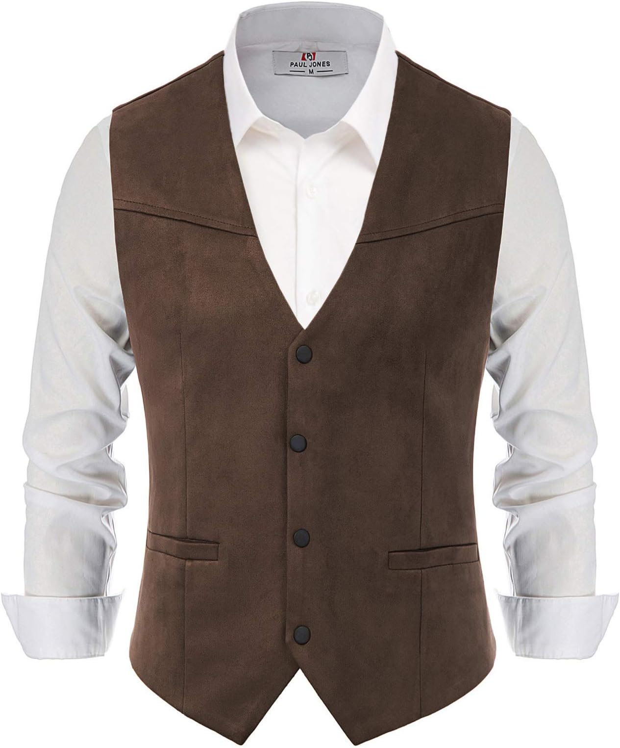 PJ PAUL JONESMen's Suede Leather Suit Vest Casual Western Cowboy Waistcoat Vests