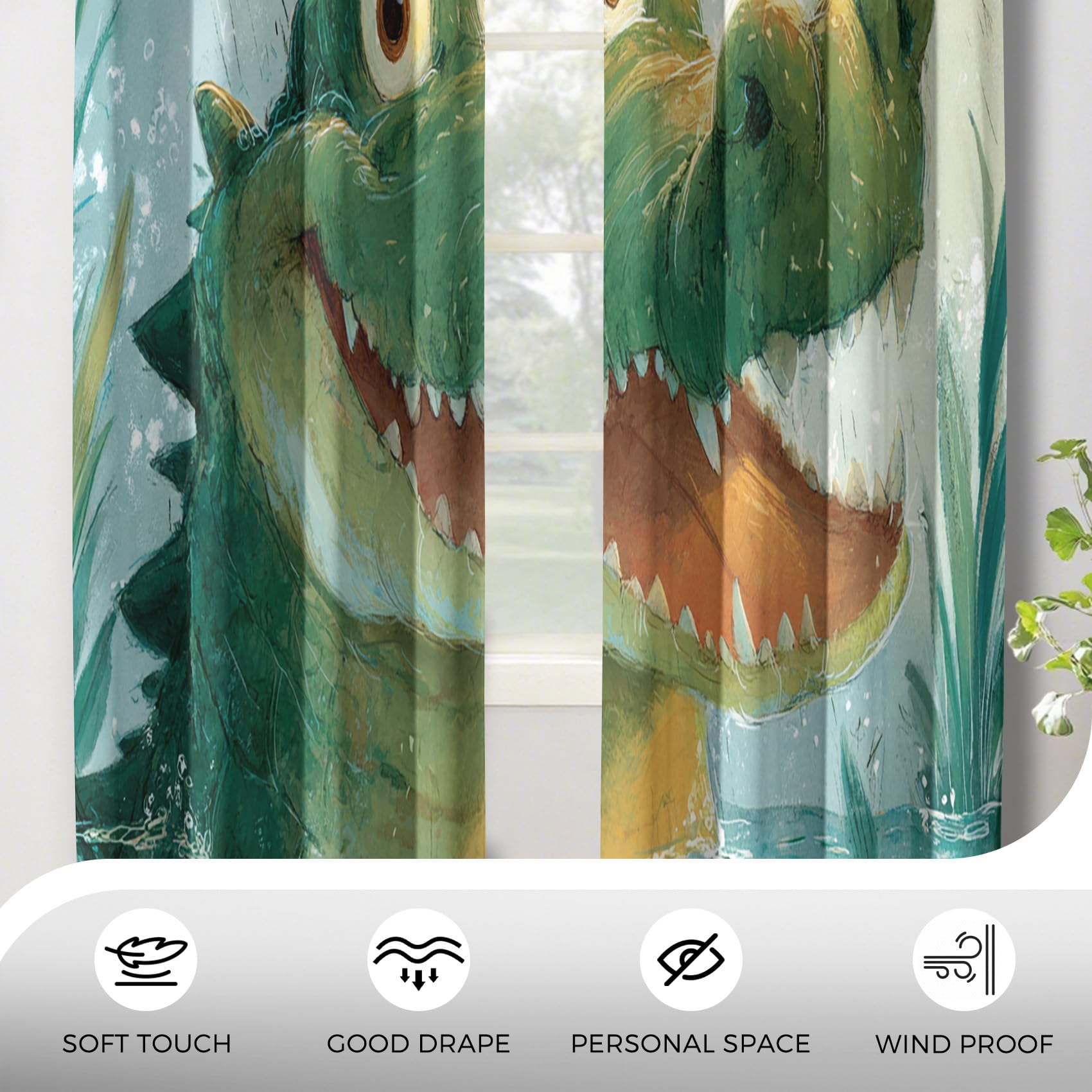 Generisch Verdunklungsvorhänge Krokodil, Vorhänge Kinder Cartoon Tier für Schlafzimmer Wohnzimmer Deko, Gardinen mit Ösen 183 X 117 cm (H x B), 2er Set Vorhang Blickdicht X&-42