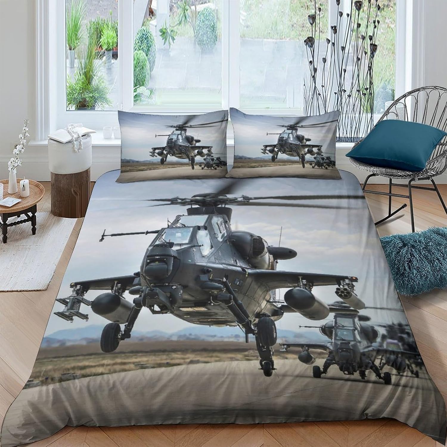 Poszwa na kołdrę 220x240 helikopter zestaw pościeli 2-osobowy samolot z nadrukiem 3D miękka mikrofibra helikopter dwustronna poszwa na kołdrę z 2 poszewkami na poduszki m6682