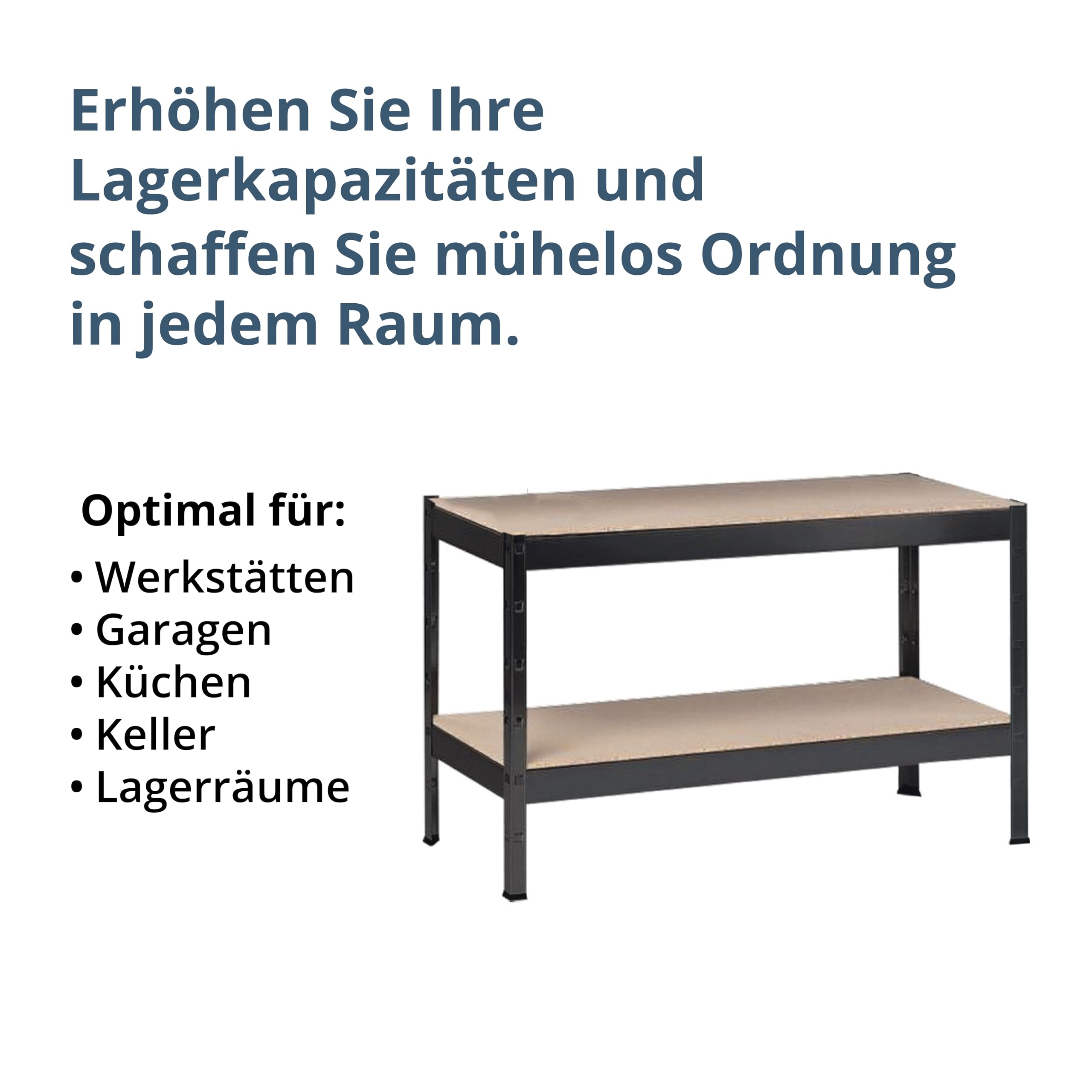 SCHULTE Regalwelt Schwerlastregal mit 2 Holzböden, 43x100x35 cm (HxBxT), Traglast pro Ebene ca. 90 Kg, schwarz-Struktur, Lagerregal, Kellerregal, Werkstattregal, Steckregal