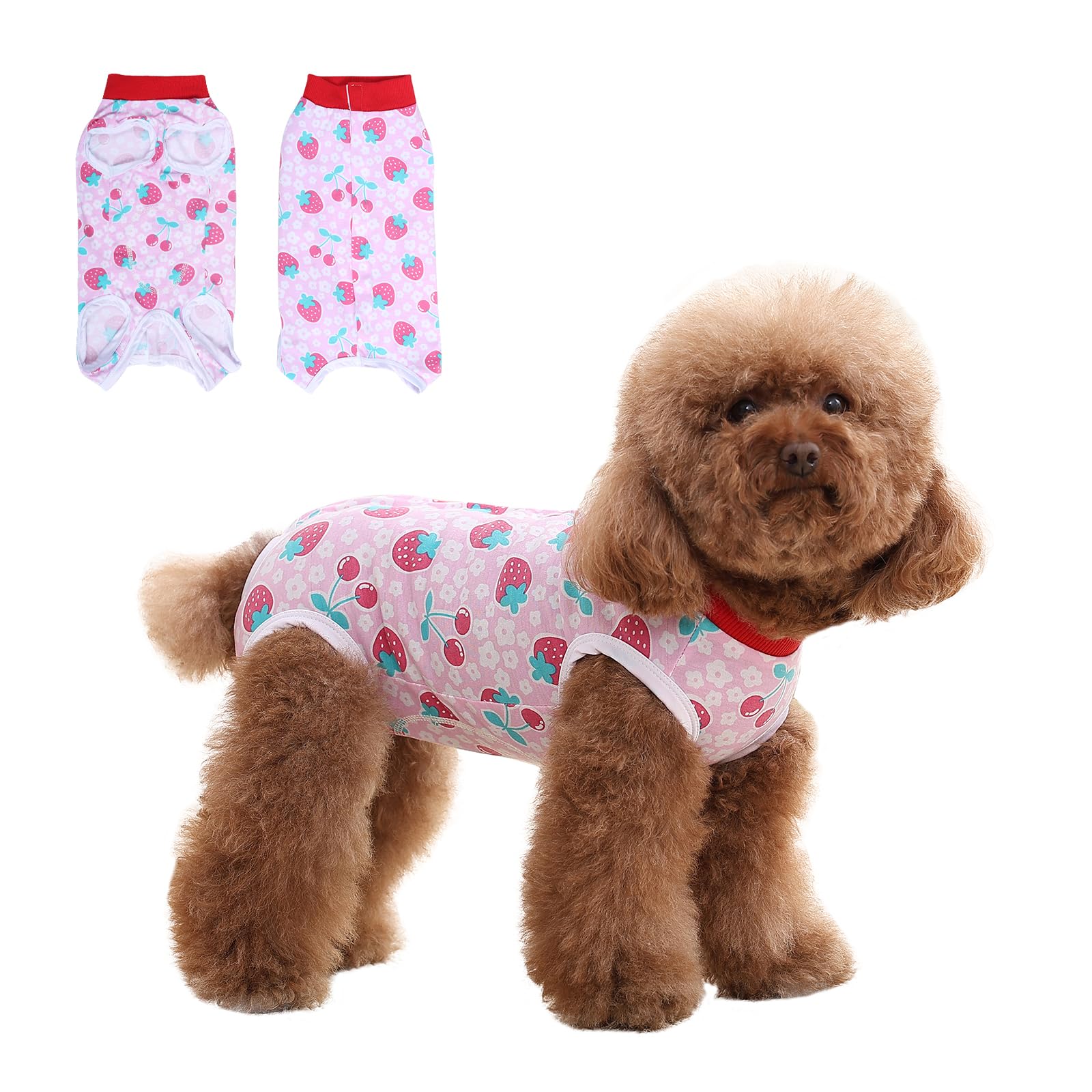 DoggieKit Dog Surgery Recovery Suit,Surgical Recovery Suit for Female and Male After Surgery, Dog Surgical Shirt,Puppy Onesie Bodysuit for Small Medium Dogs and Cat (Pink-Cherry, S)