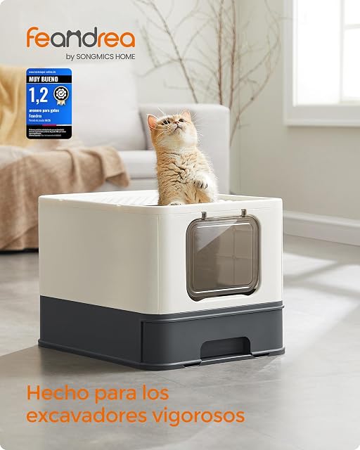 Foto 2 de 8 de Feandrea Arenero para Gatos, Caja Arena con Bandeja Extraíble, Pala, Cepillo, Espacioso para Gatos Grandes