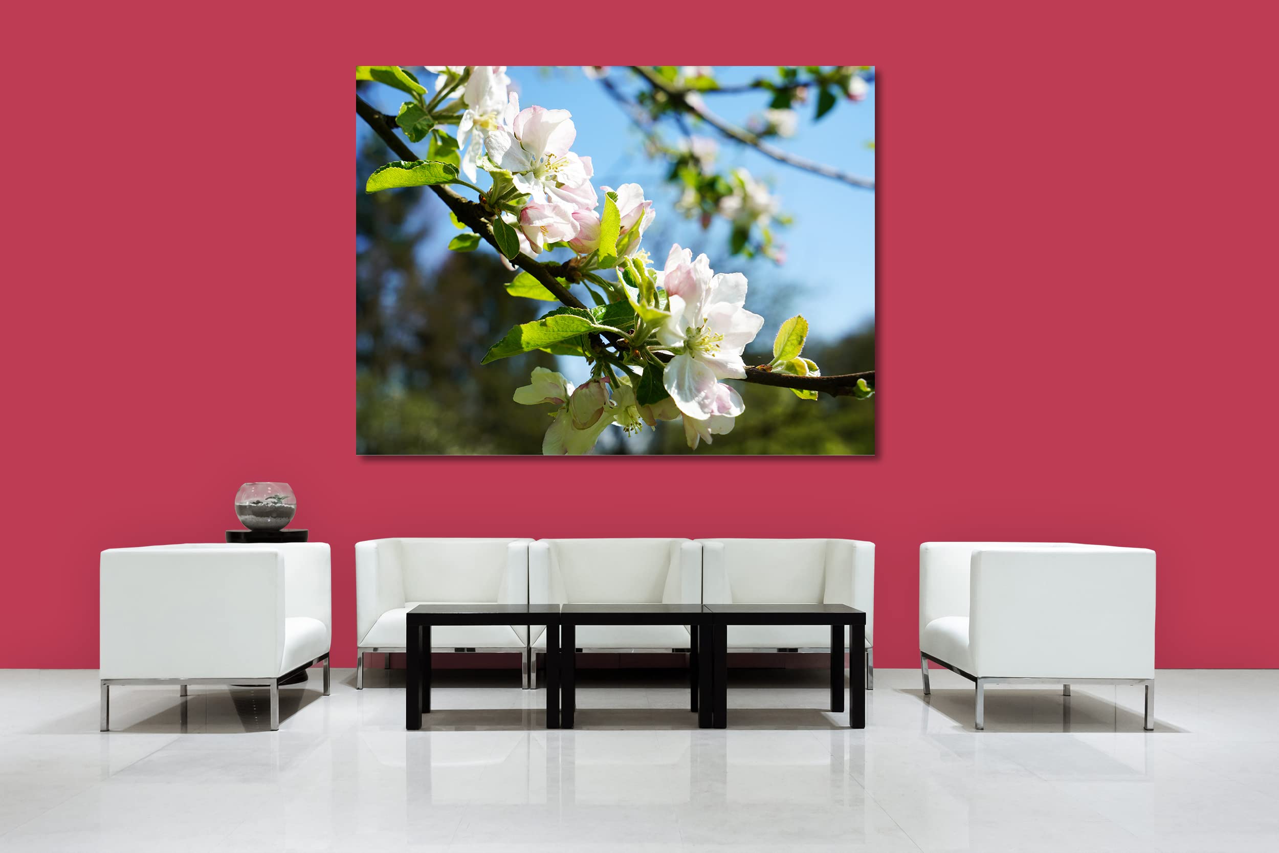 Glücksvilla - Fioritura dei meli 2 (tela 2 cm, 160 x 120 cm) | varie misure - quadro murale orizzontale - giardino fiori fioritura pianta natura botanica albero ramo ciliegia