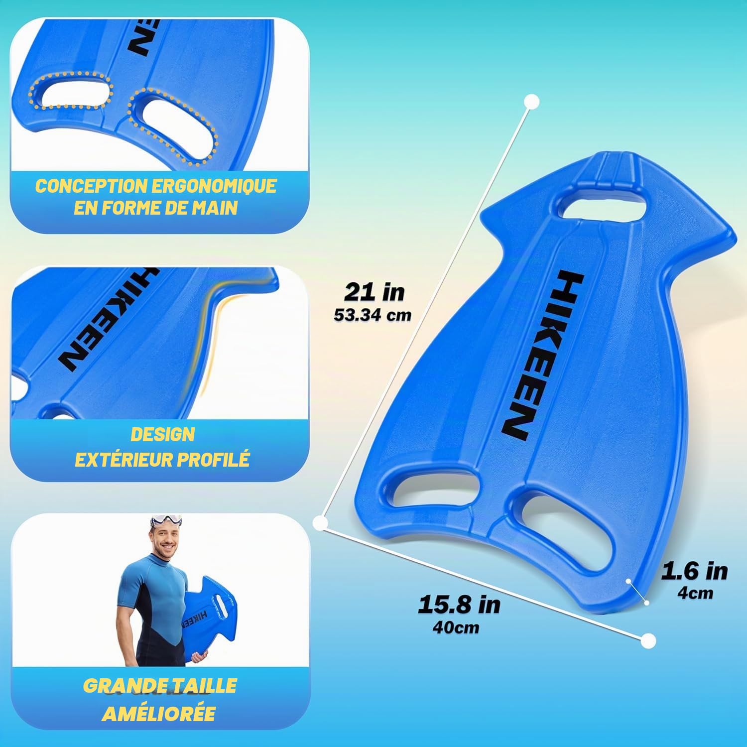 Hikeen Lot de 2 Planche de Natation Grande Taille Multi-Prises: Accessoires Piscine Planche Piscine Haute Flottabilité pour Adultes, Planche Flotteur en HDPE, Natation Accessoires à nage Eau Libre