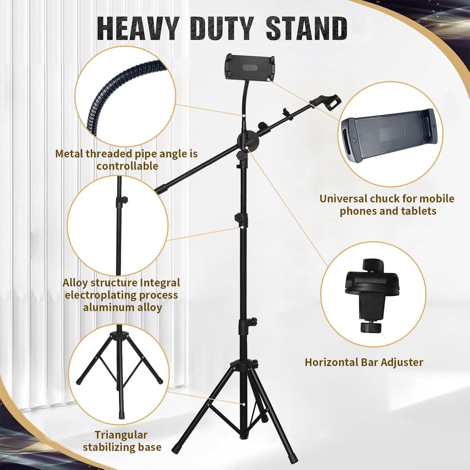 Mic Stand, 2 in 1 Microphone Stand Floor, 88 to 158cm Pad Microphone Dual-Use Mic Holder Hidden Line Design Boom Arm Dual-Use Mic Holder with Gooseneck Carrying Bag for Singing Stage Broadcast