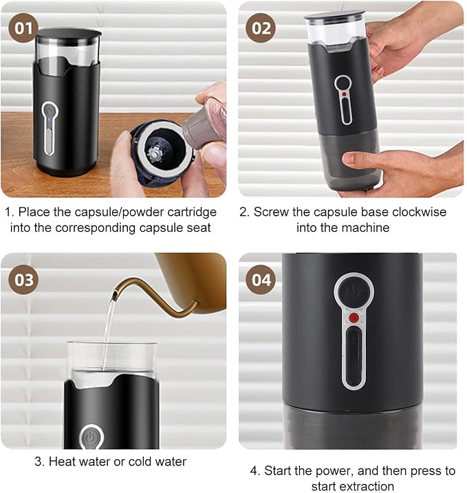 Cafetera Portátil Automática Recargable para Cápsulas con 15 Bar miniatura 2