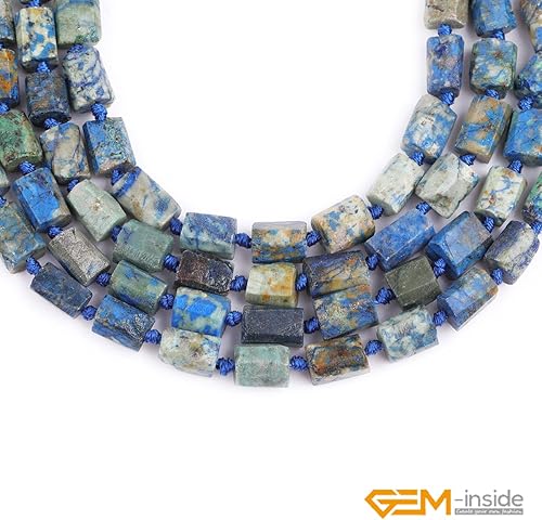 Miniatura 5 de GEM-Inside - 35 piezas de 0.315 x 0.472in, piedra de lapislázuli azul natural, piedra de crisocolla, piedra preciosa facetada, tubo de forma libre,