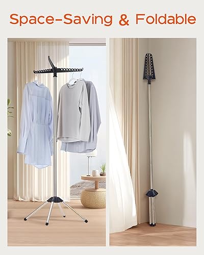 Miniatura 3 de CDR001B01 - Tendedero plegable de 59 pulgadas para interiores con riel giratorio para ropa para 27 piezas de ropa, ahorro de espacio, acero