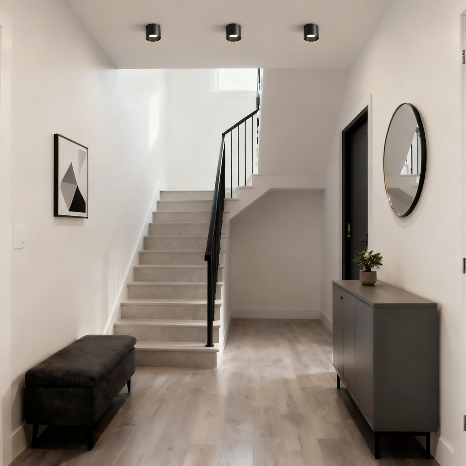 Hallway Light Flush Mount Ceiling Light Fixtures for Closet, Dimmable LED 20W 4000K Close to Ceiling Lights, Black Cylinder Ceiling Lamps for Kitchen, Living Room, 4.7'', 3 Pack