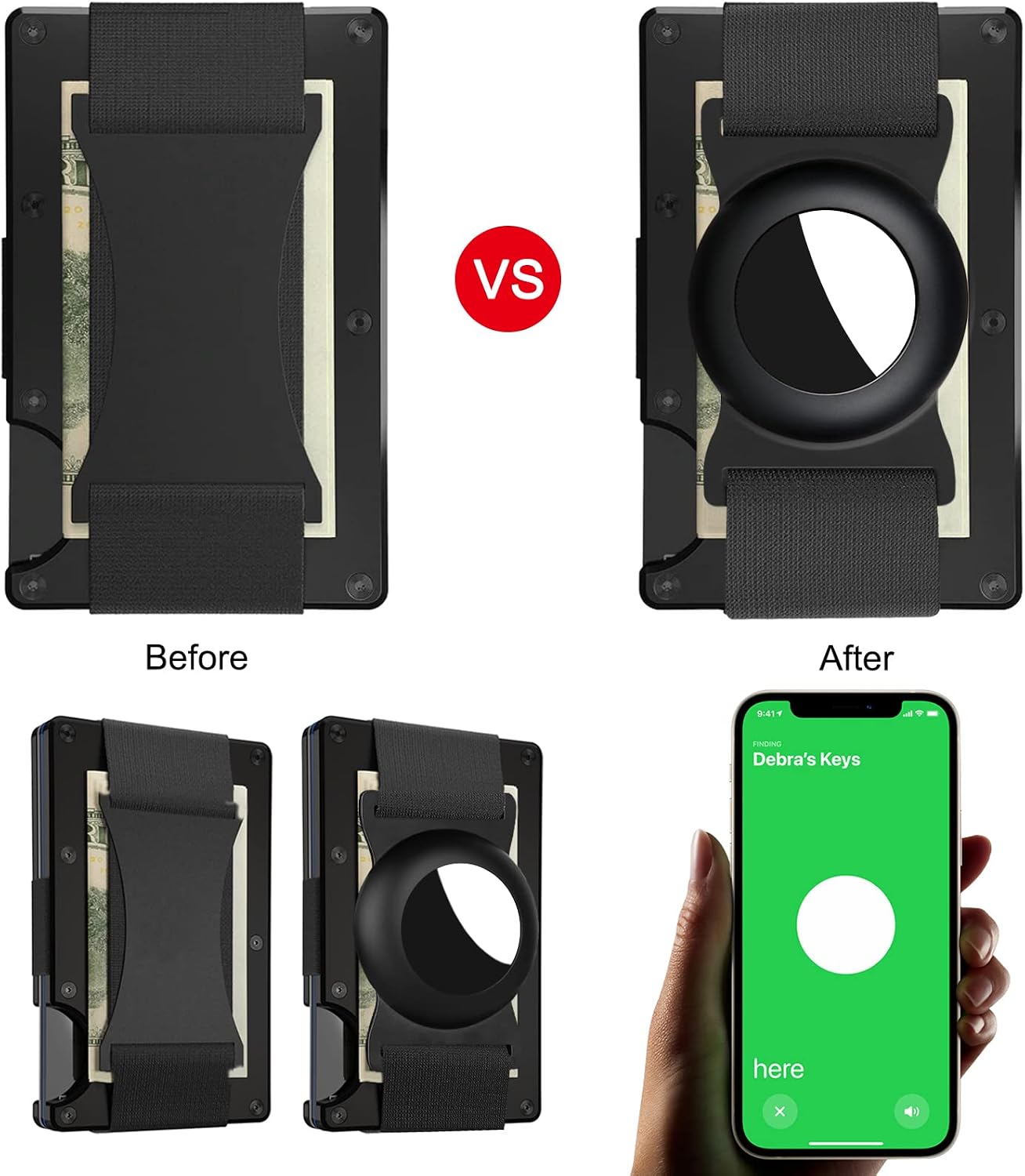 metal airtag case airtag holder tracker anti lost protector cover slim aluminum airtag accessories with cash strap for rfid blocking front pocket ca