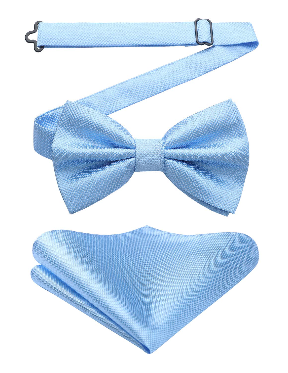 HISDERN Men's Solid Color Pre-tied Bow Tie Adjustable Tuxedo Two Layer Bow Tie and Pocket Square Set with Gift Box