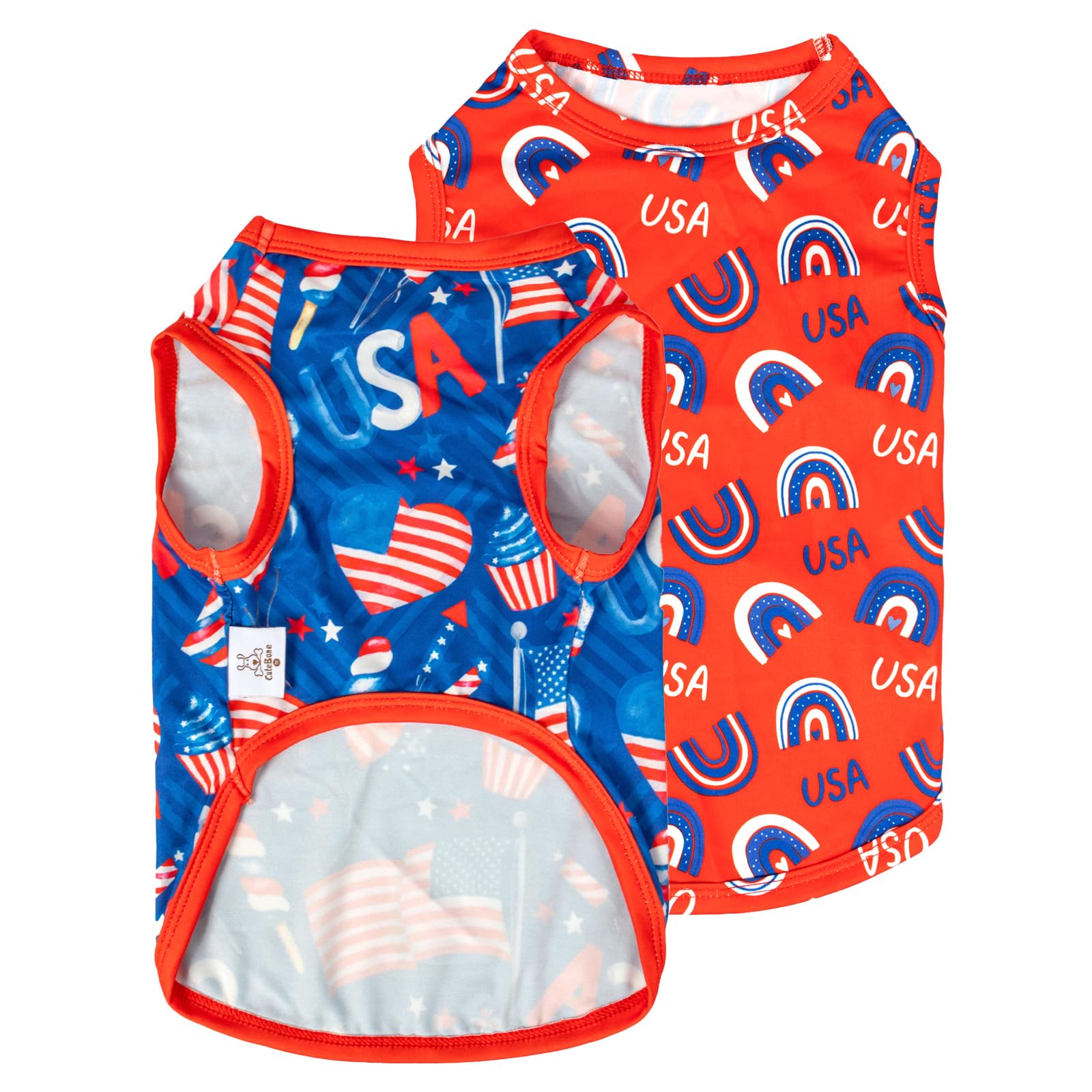 CuteBone 4th of July Dog Shirts 2-Pack Soft Pet Clothes Breathable Summer Vest for Small Puppy and Stretchy Cat Apparel 2BX18L