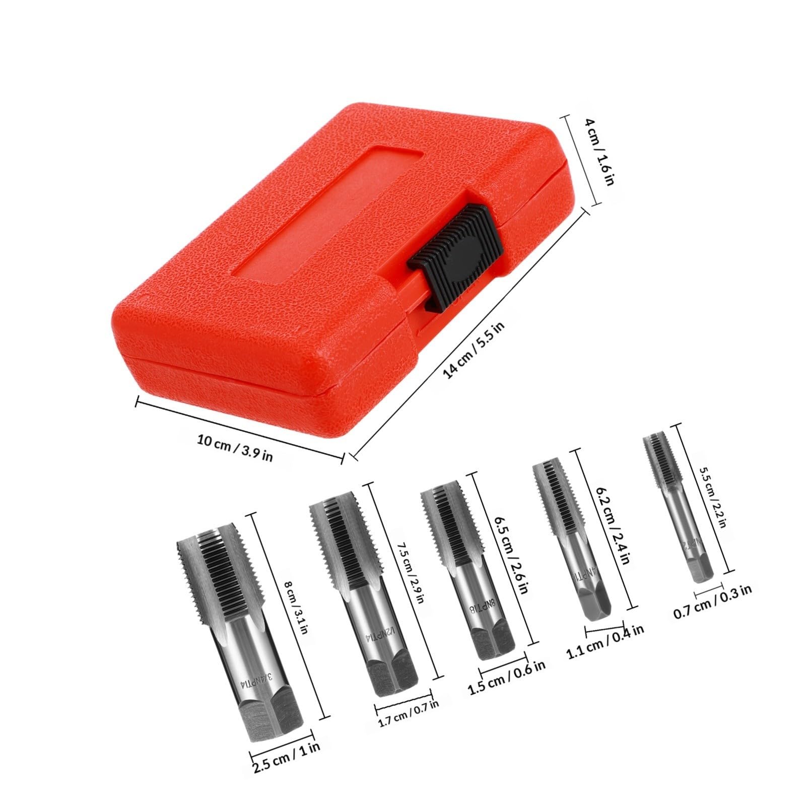 Juego de 5 Machos Npt de Acero al Carbono 1/8 a 3/4 para Tuberías