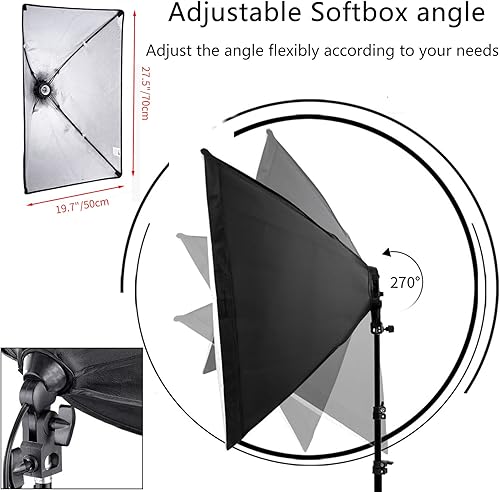 Miniatura 4 de FOTOCREAT Softbox - Kit de iluminación para fotografía, sistema profesional de iluminación continua de 19.7 x 27.5 pulgadas con bombillas LED E27 de
