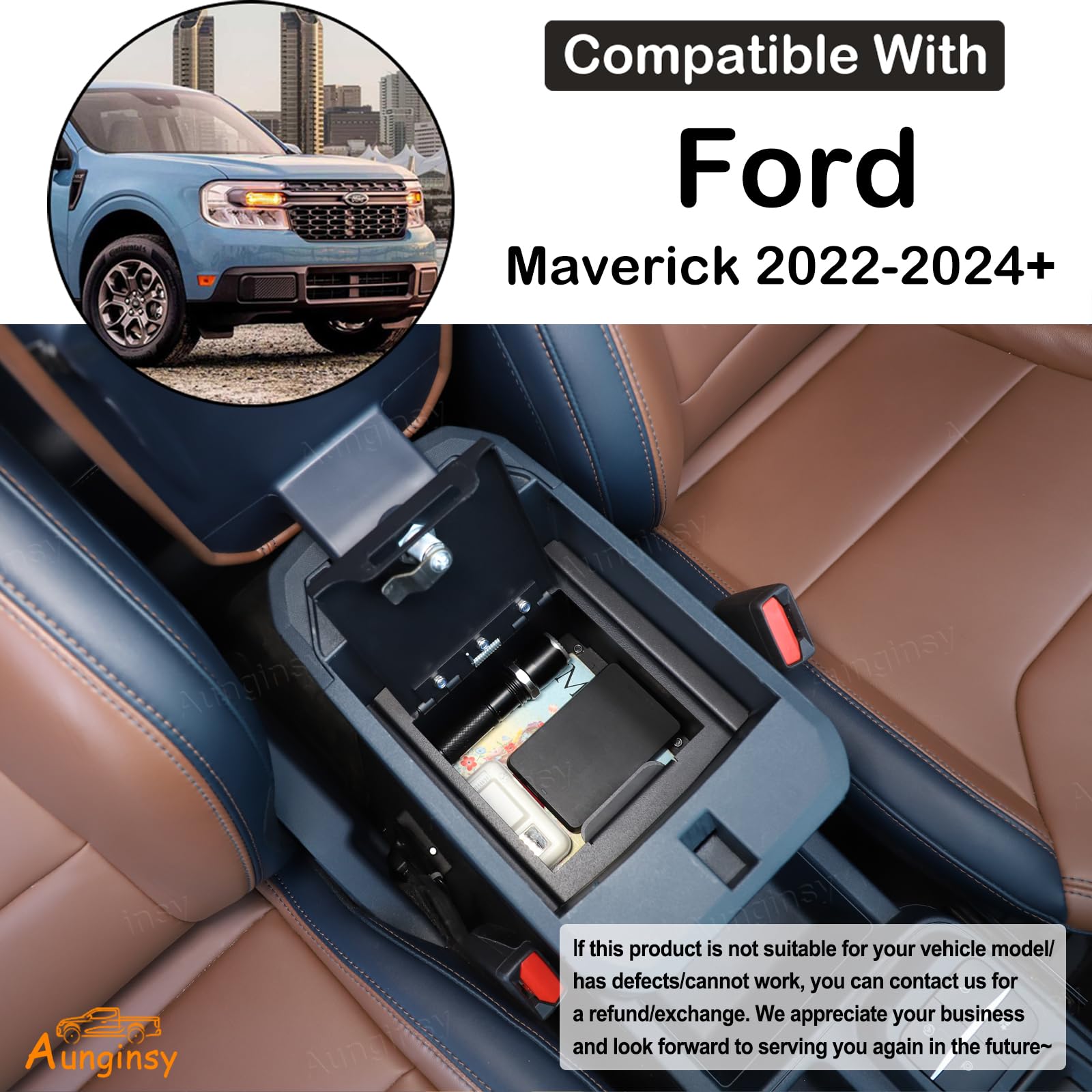 Mabett Set Organizer Per Ford Maverick 2022-2024 - 7 Pezzi: Vassoio Console Centrale, Portabicchieri Con Organizer, Organizer Per Maniglie Porta In ABS