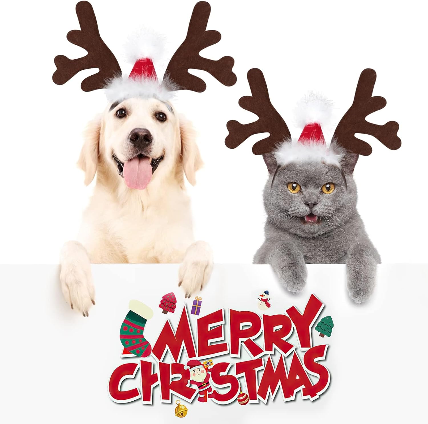 Christmas Dog Hat, Pet Christmas Headband, Adjustable Reindeer Antlers Brown Dog Cat Antlers for Pet Christmas Party Accessories (A) 6