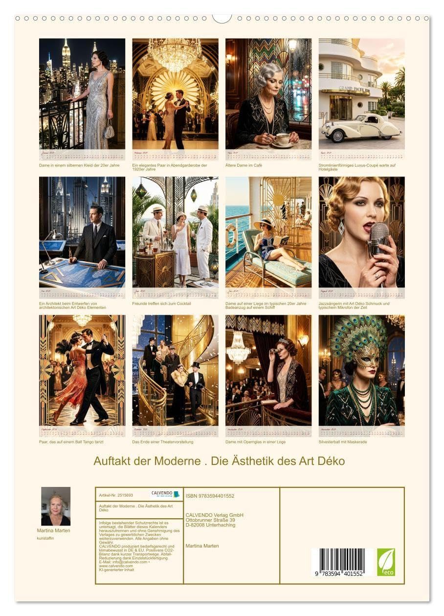 Auftakt der Moderne. Die Ästhetik des Art Déko (hochwertiger Premium Wandkalender 2027 DIN A2 hoch), Kunstdruck in Hochglanz: Ein Jahr voller Glamour: ... Art-Déco-Motiven mit edlen Goldakzenten.