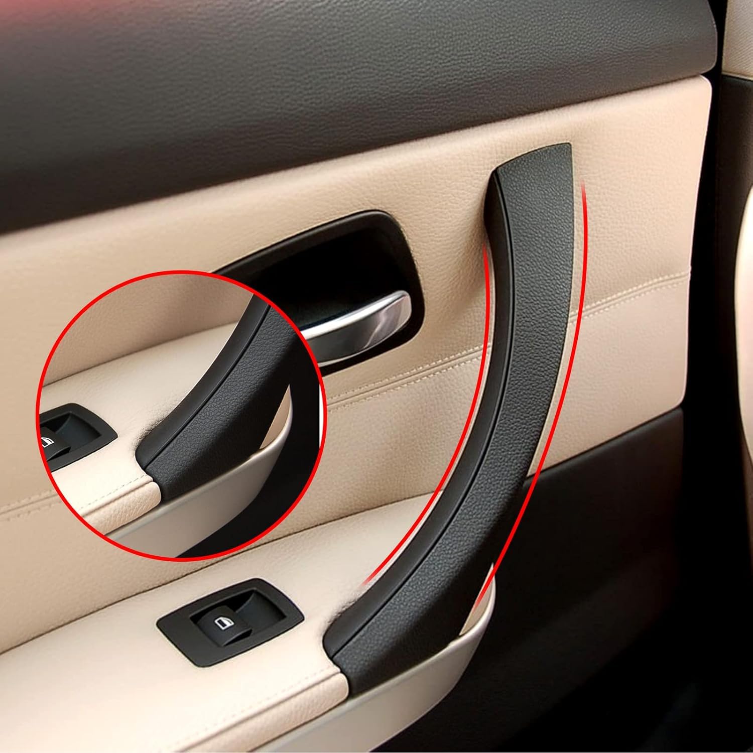 HEYOUTH 6 PCS Compatibel for BMW 3er E90/E91/E92/E93 Handgriffe links+Türgriff innen Rechts, Türgriff Innen Beifahrer,Griff und Griffverkleidung für 316 318 320 323 325 328 330 335(2005-2011) Schwarz