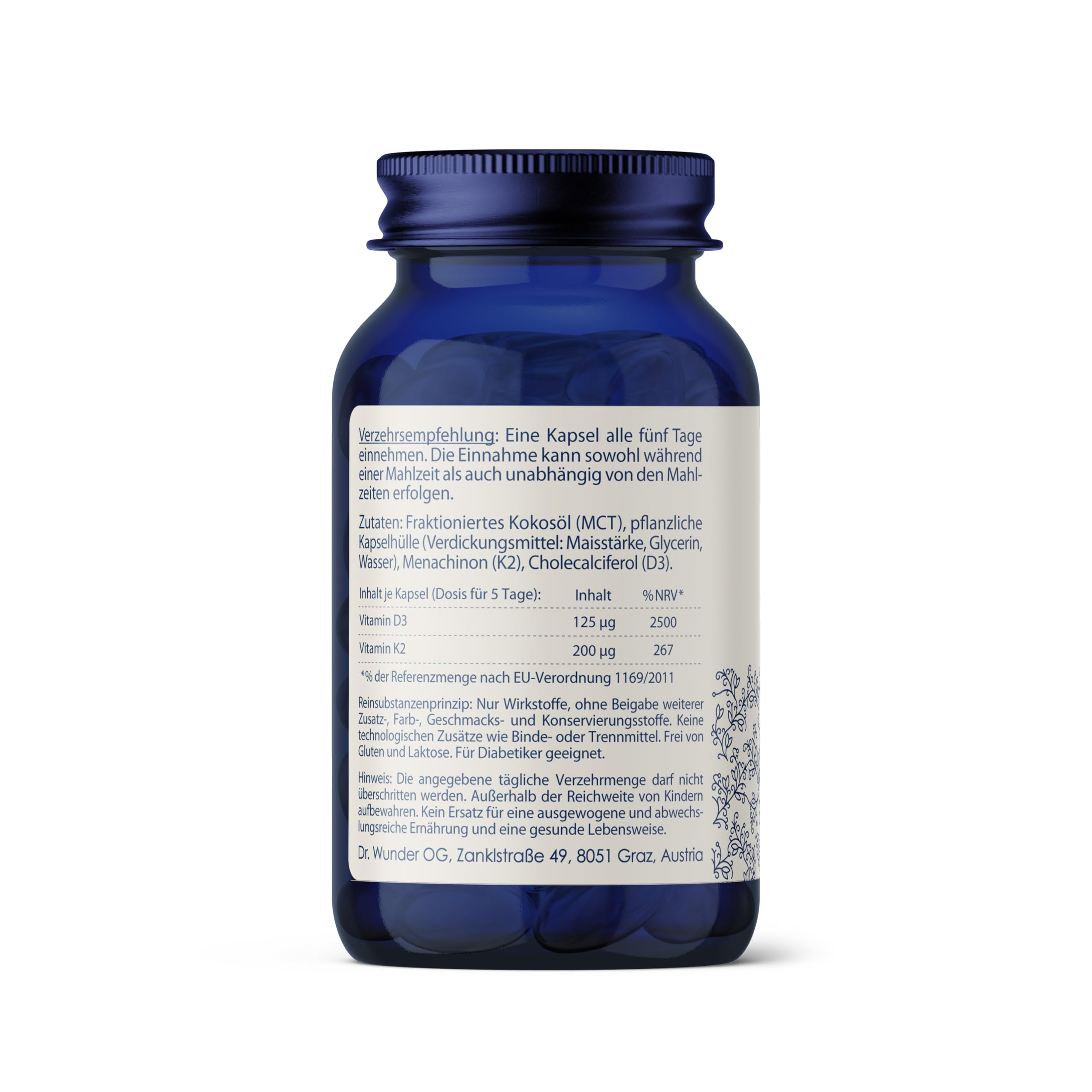 Dr. Wunder Vitamin D3K2 5000: 120 Soft-Kapseln mit MCT-Öl | Vitamin D3 5000