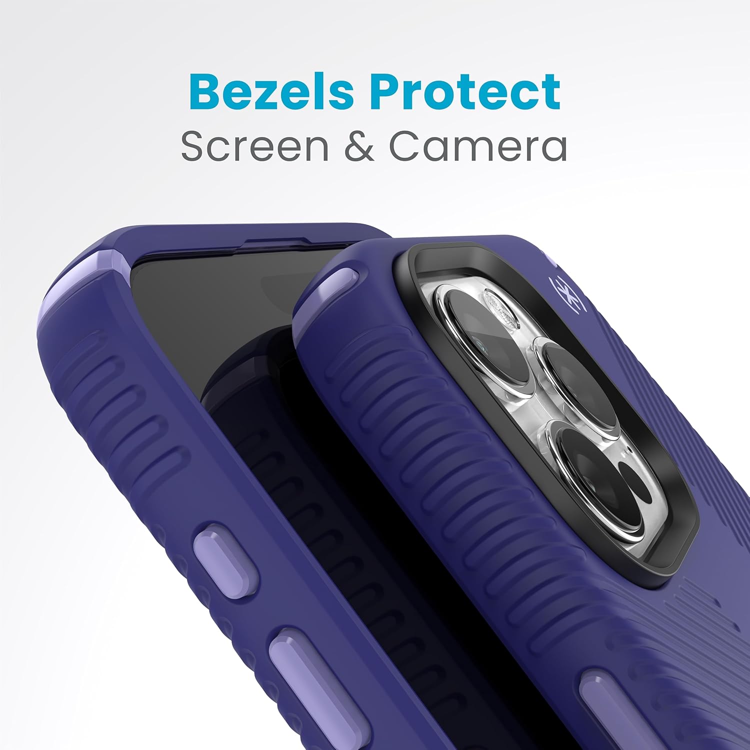 Speck iPhone 15 Pro Max Case - ClickLock No-Slip Interlock, Built for MagSafe, Drop Protection Grip - Soft Touch 6.7 Inch Phone Case - Presidio2 Grip Future Blue/Purple Ink/Sky Purple