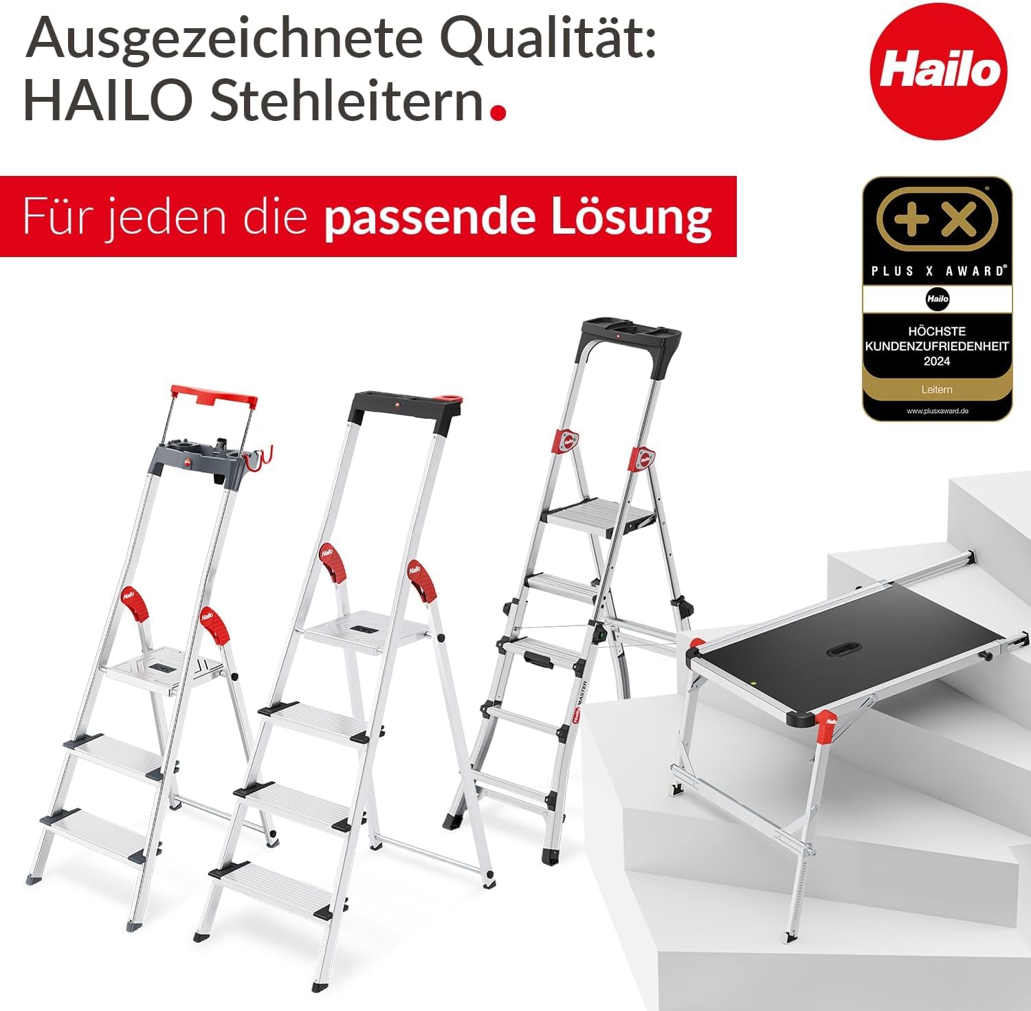 Hailo L100 Topline Alu-Sicherheits-Stehleiter 5 XXL-Stufen 150 kg klappbare Aluleiter Made in Germany