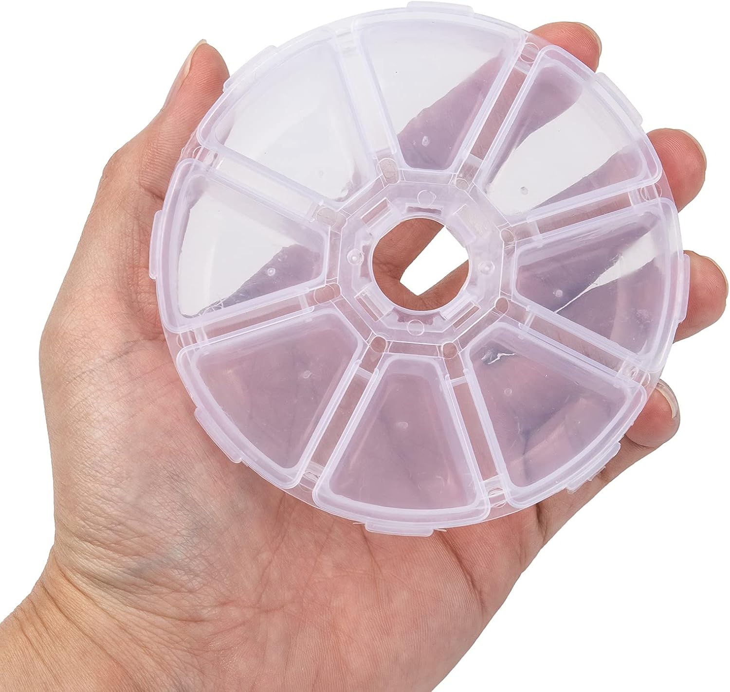 FASHEWELRY 20 Sets White Plastic Bead Containers Flat Round 8 Compartments Flip Top Beads Storage Boxes for Storage of Small Items Jewelry Crafts