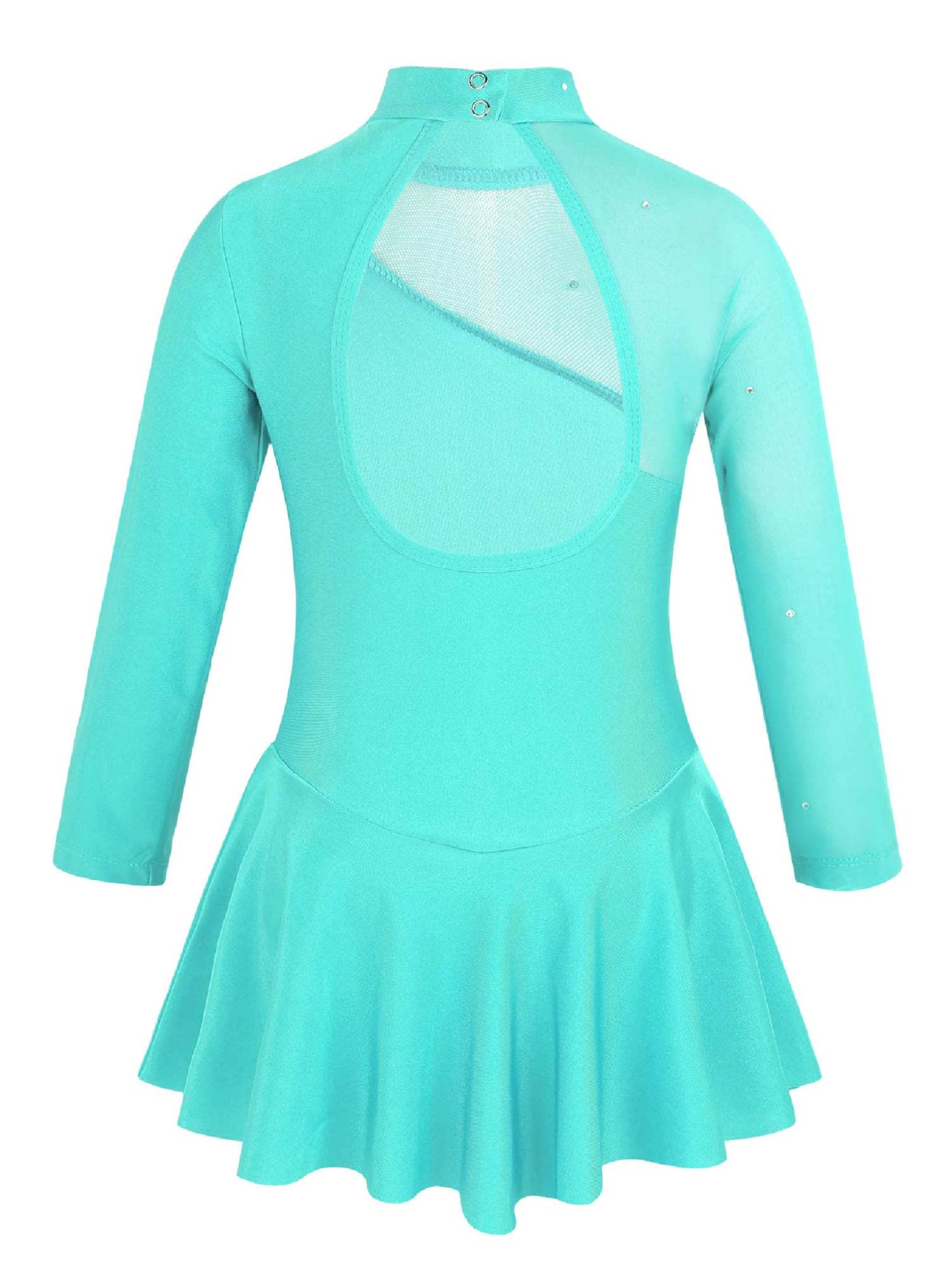 TiaoBug Mädchen Eiskunstlauf Kleid Ballettkleid Ballettanzug Langarm Body Ballett Trikot Turnanzug Eislaufen Bekleidung Wett­be­werb Kostüm gr. 98-164