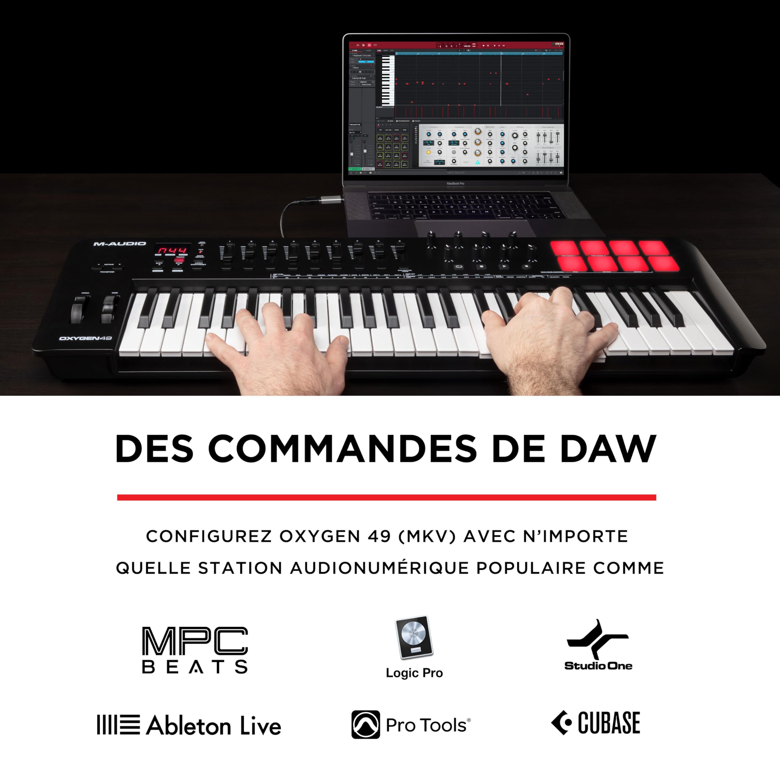 M-AUDIO Oxygen 49 (MKV) - Clavier maître 49 touches MIDI USB avec pads de rythme, modes Smart Chord et Scale, arpégiateur et pack de sons Native Instruments (intégration NKS)