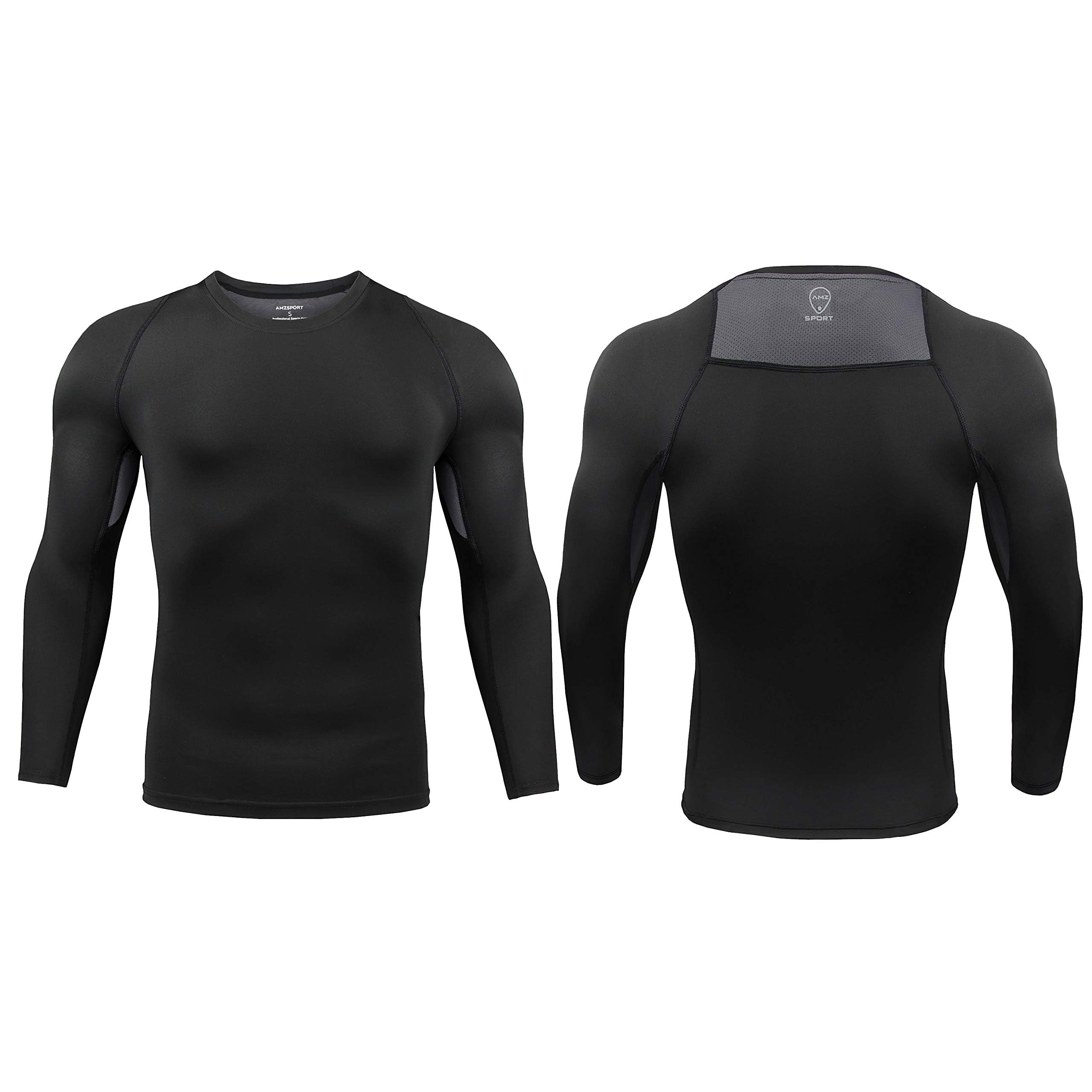 AMZSPORT Camicia a Compressione da Uomo, Maglietta a Maniche Lunghe Cool Dry Layer Fitness Top